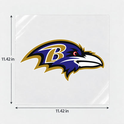 Baltimore Ravens decorative sticker displayed on clear film with size markings