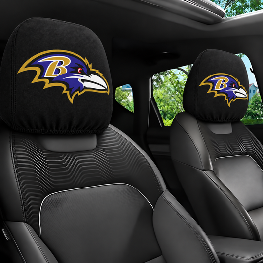 Baltimore Ravens car headrest cover, Style 1 logo design, installed in car