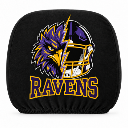 Baltimore Ravens car headrest cover, Style 2 illustrated mascot design, white background