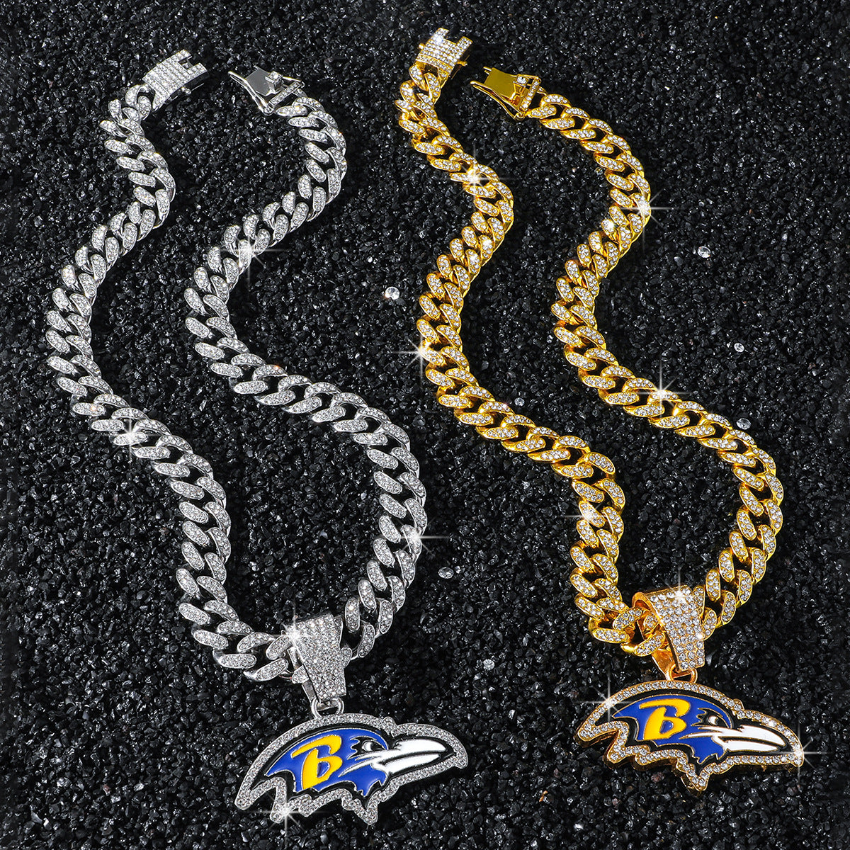 Baltimore Ravens necklace two-color set: one silver-tone and one gold-tone necklace