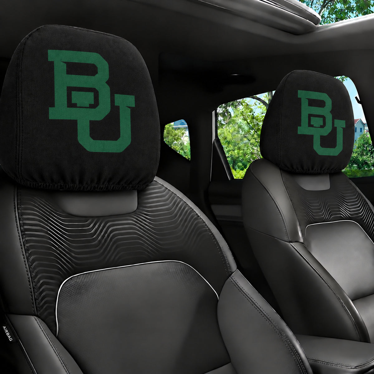 Baylor Bears car headrest cover, Style 1 team design, installed in car