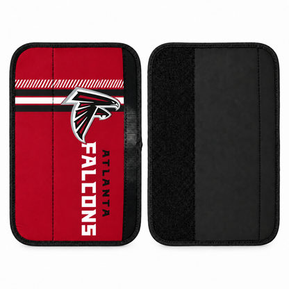 Atlanta Falcons seat belt covers shown flat, front and back