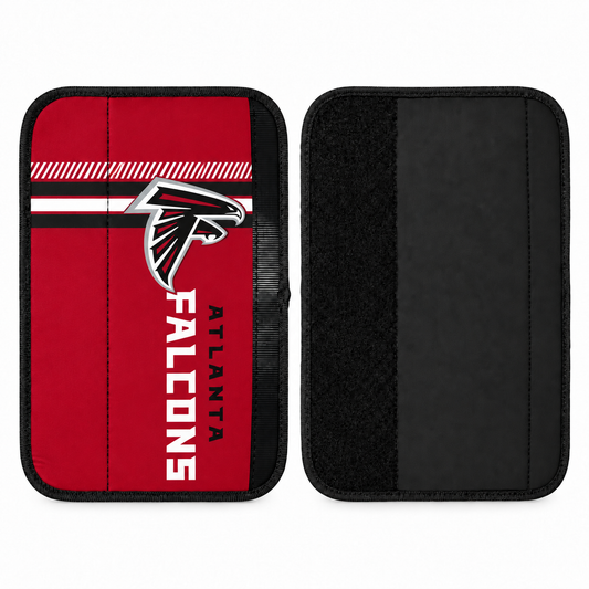Atlanta Falcons seat belt covers shown flat, front and back
