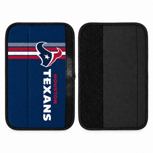 Houston Texans seat belt covers shown flat, front and back
