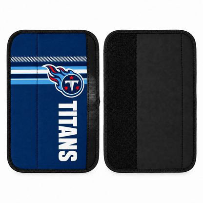 Tennessee Titans seat belt covers shown flat, front and back