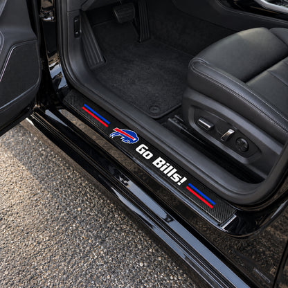 Buffalo Bills carbon fiber texture car door sill protector strips installed on a black car