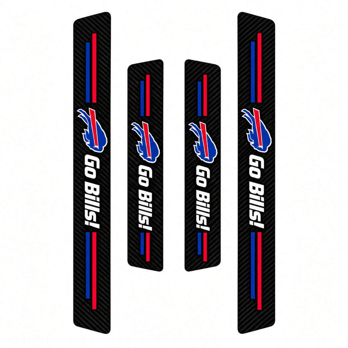 Buffalo Bills car door sill protector strips — four-piece product layout