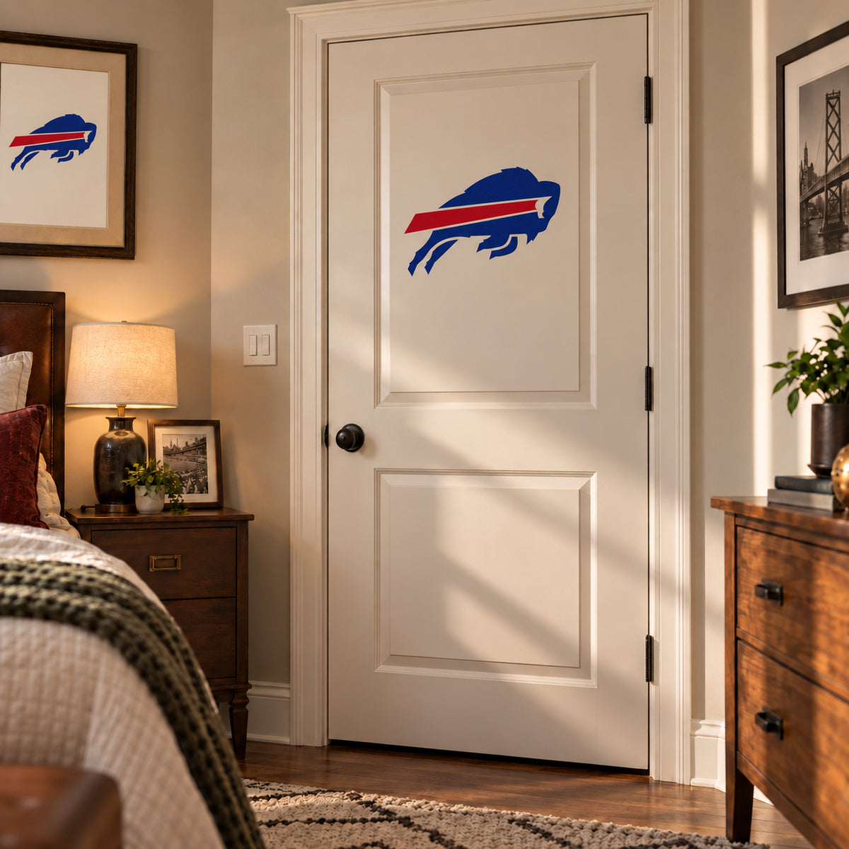 Buffalo Bills decorative sticker displayed on an interior door