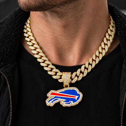 Buffalo Bills gold-tone rhinestone Cuban-link necklace, worn view