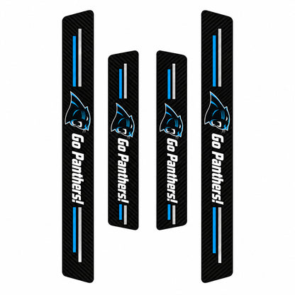 Carolina Panthers car door sill protector strips — four-piece product layout