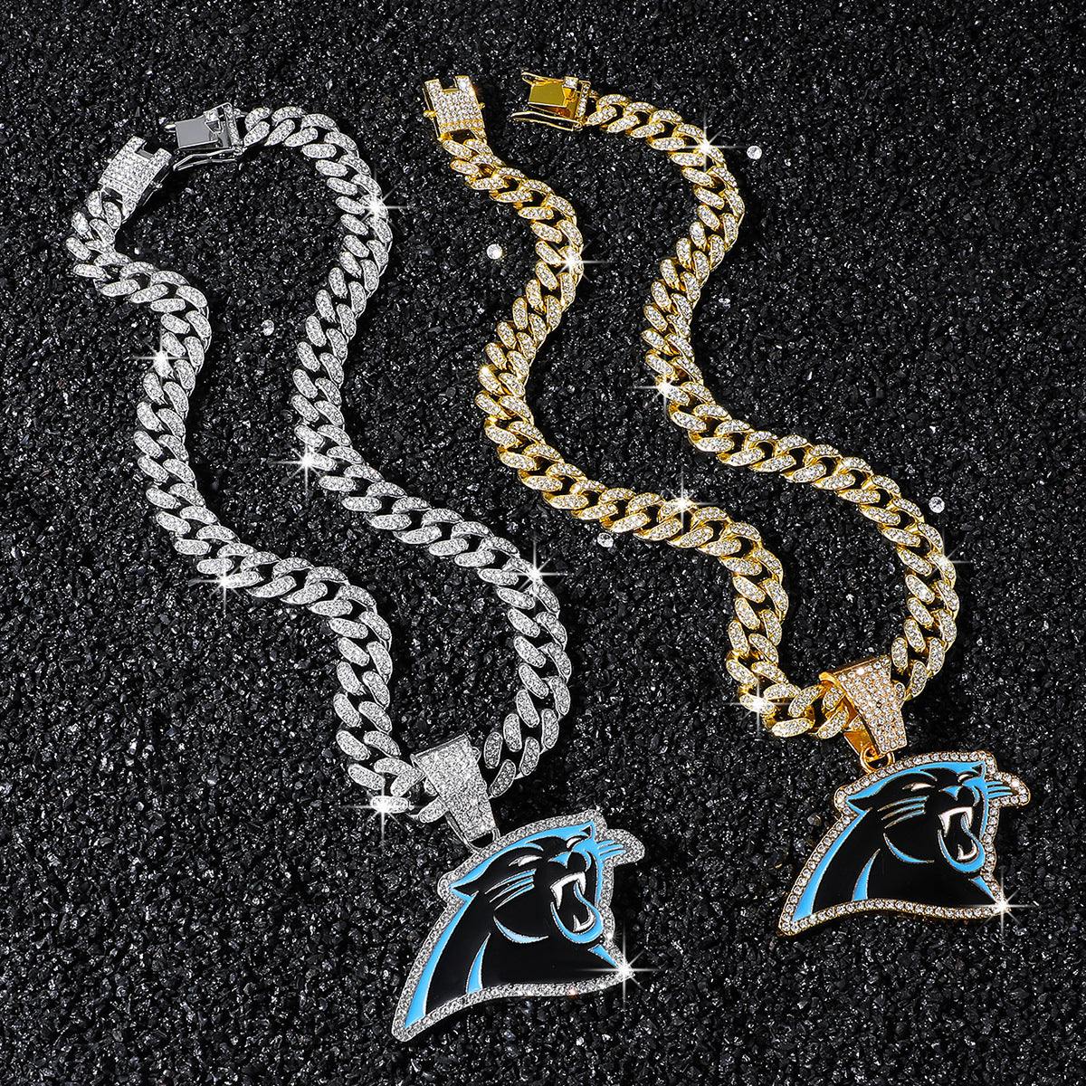 Carolina Panthers necklace two-color set: one silver-tone and one gold-tone necklace