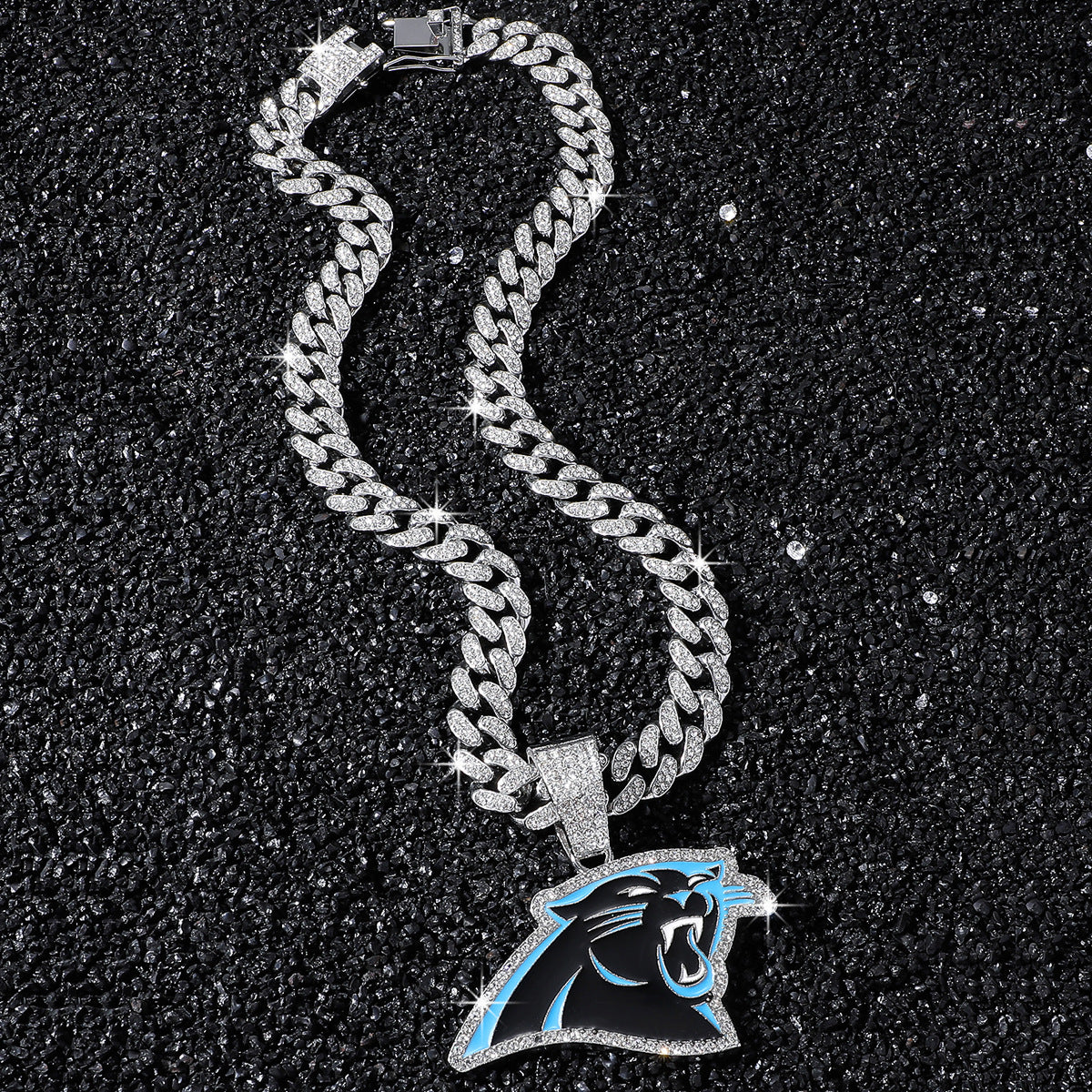 Carolina Panthers silver-tone rhinestone necklace