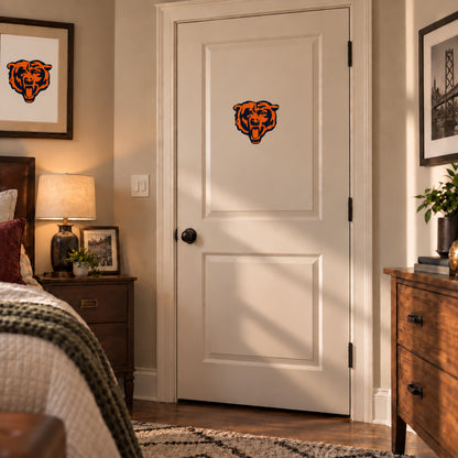 Chicago Bears decorative sticker on an interior door, corrected 29 cm proportion