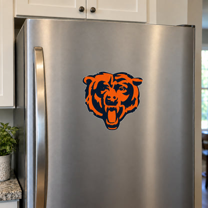 Chicago Bears decorative sticker displayed on a stainless-steel refrigerator