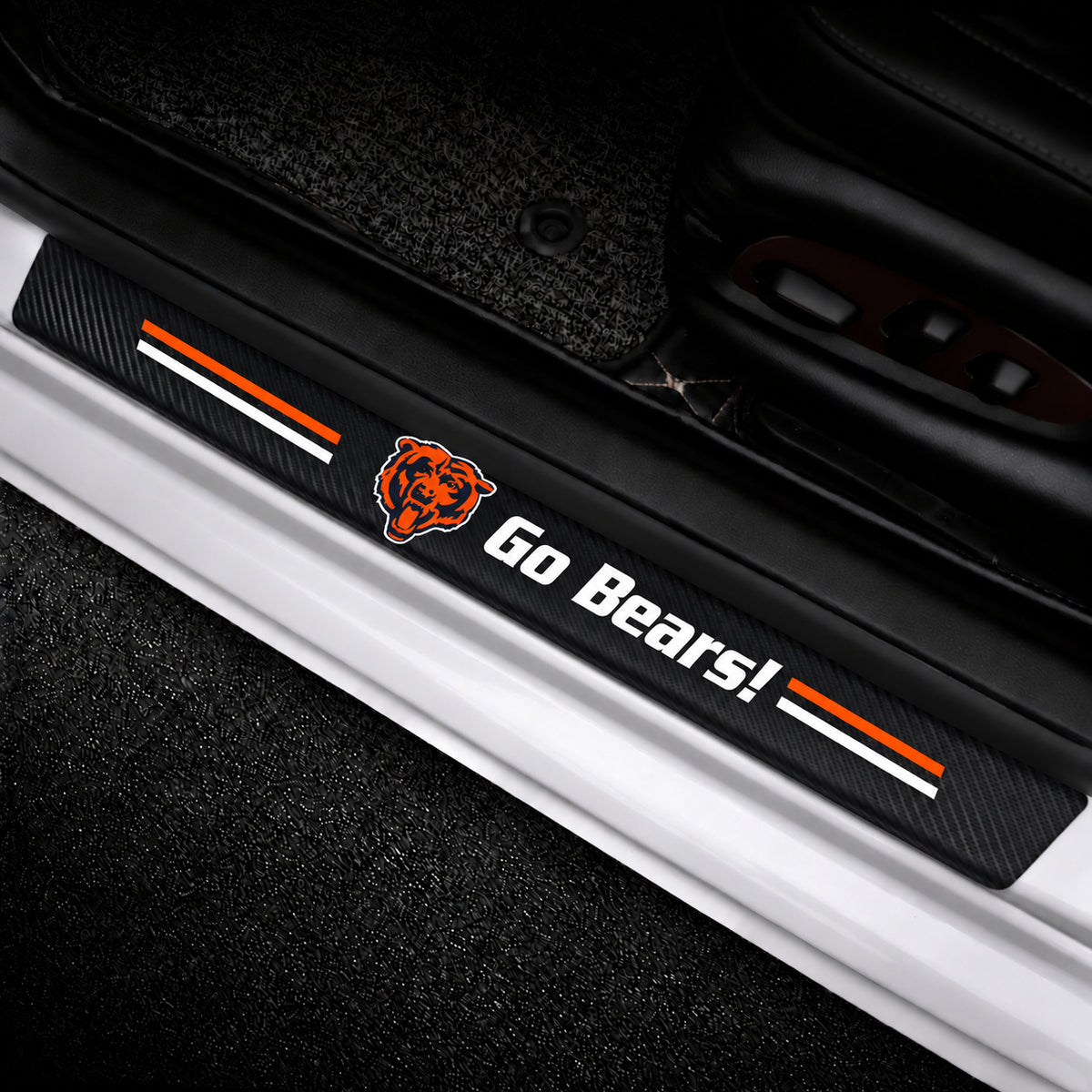 Chicago Bears car door sill protector strips — vehicle installation view