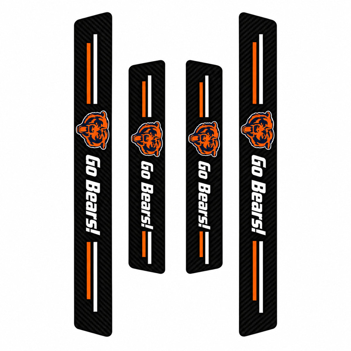 Chicago Bears car door sill protector strips — four-piece product layout