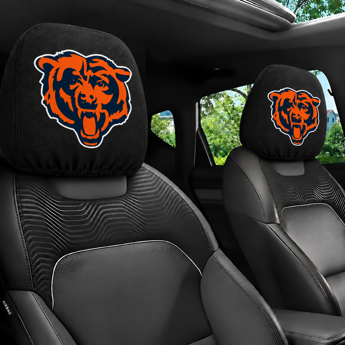 Chicago Bears car headrest cover, Style 1 logo design, installed in car
