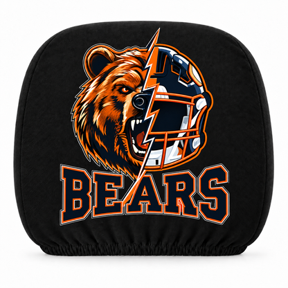 Chicago Bears car headrest cover, Style 2 illustrated mascot design, white background