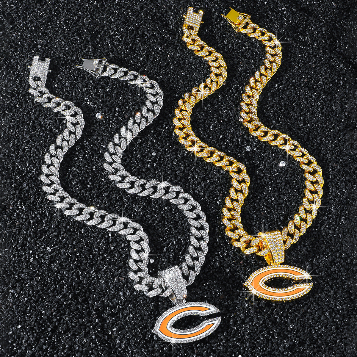 Chicago Bears necklace two-color set: one silver-tone and one gold-tone necklace