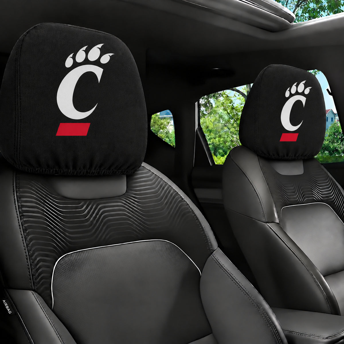 Cincinnati Bearcats car headrest cover, Style 1 team design, installed in car