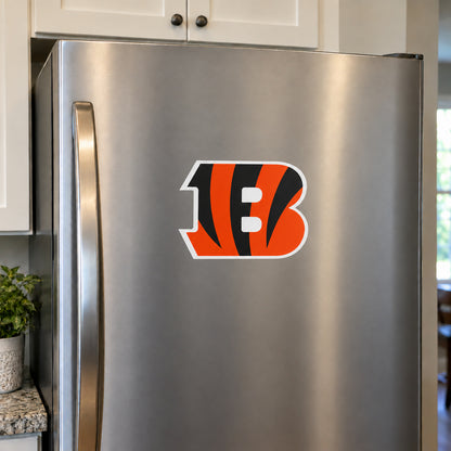 Cincinnati Bengals decorative sticker displayed on a stainless-steel refrigerator