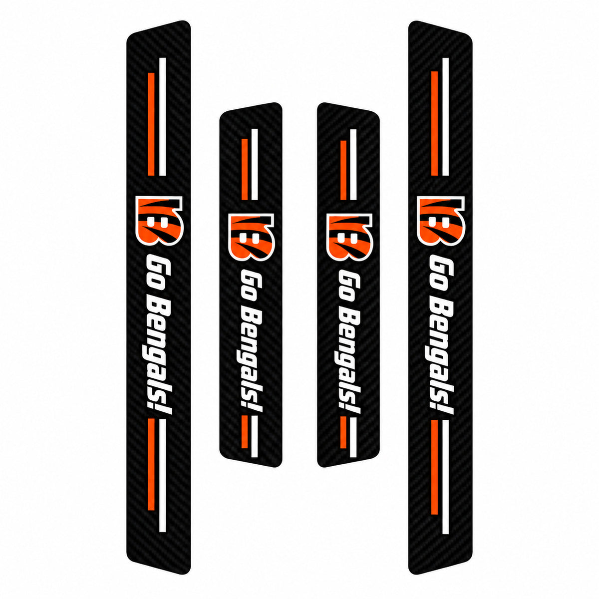 Cincinnati Bengals car door sill protector strips — four-piece product layout
