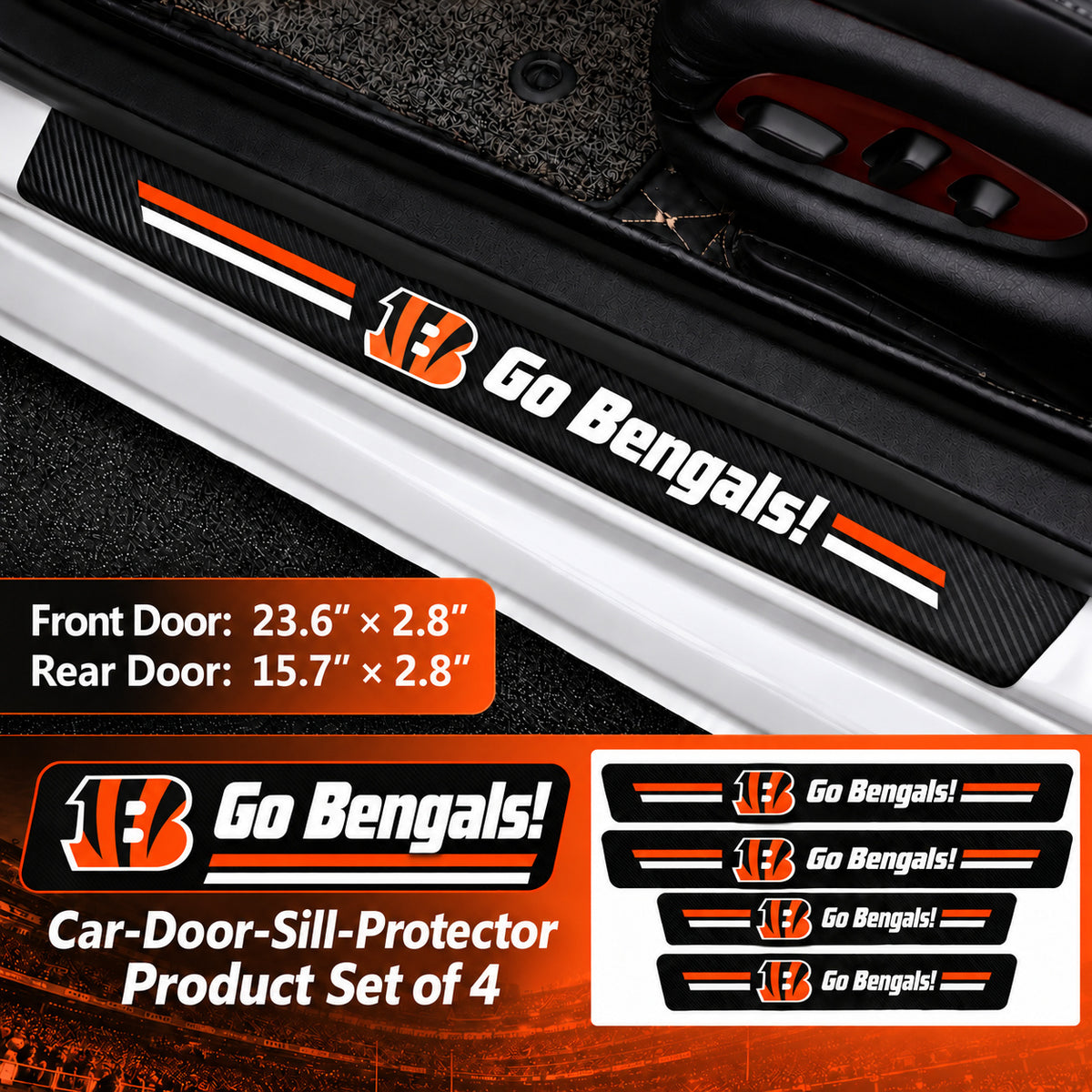 Cincinnati Bengals car door sill protector strips — 1 set of 4 pieces and dimensions