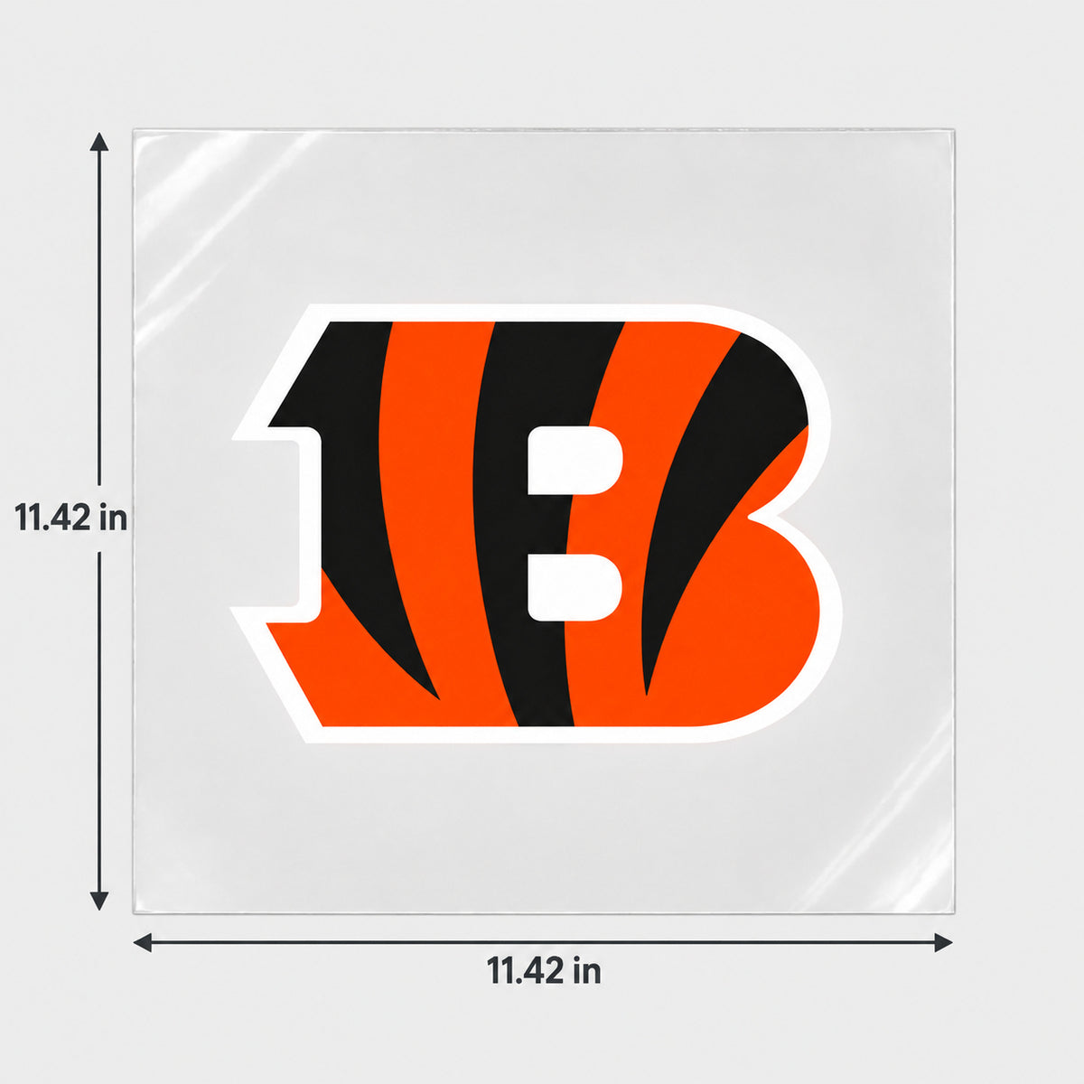 Cincinnati Bengals decorative sticker displayed on clear film with size markings