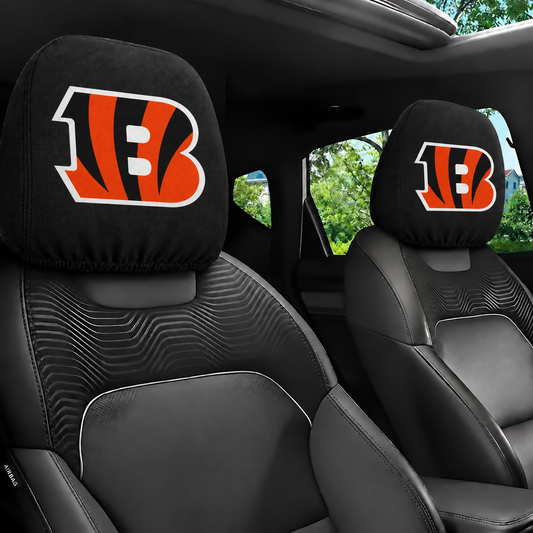 Cincinnati Bengals car headrest cover, Style 1 logo design, installed in car