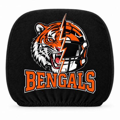 Cincinnati Bengals car headrest cover, Style 2 illustrated mascot design, white background