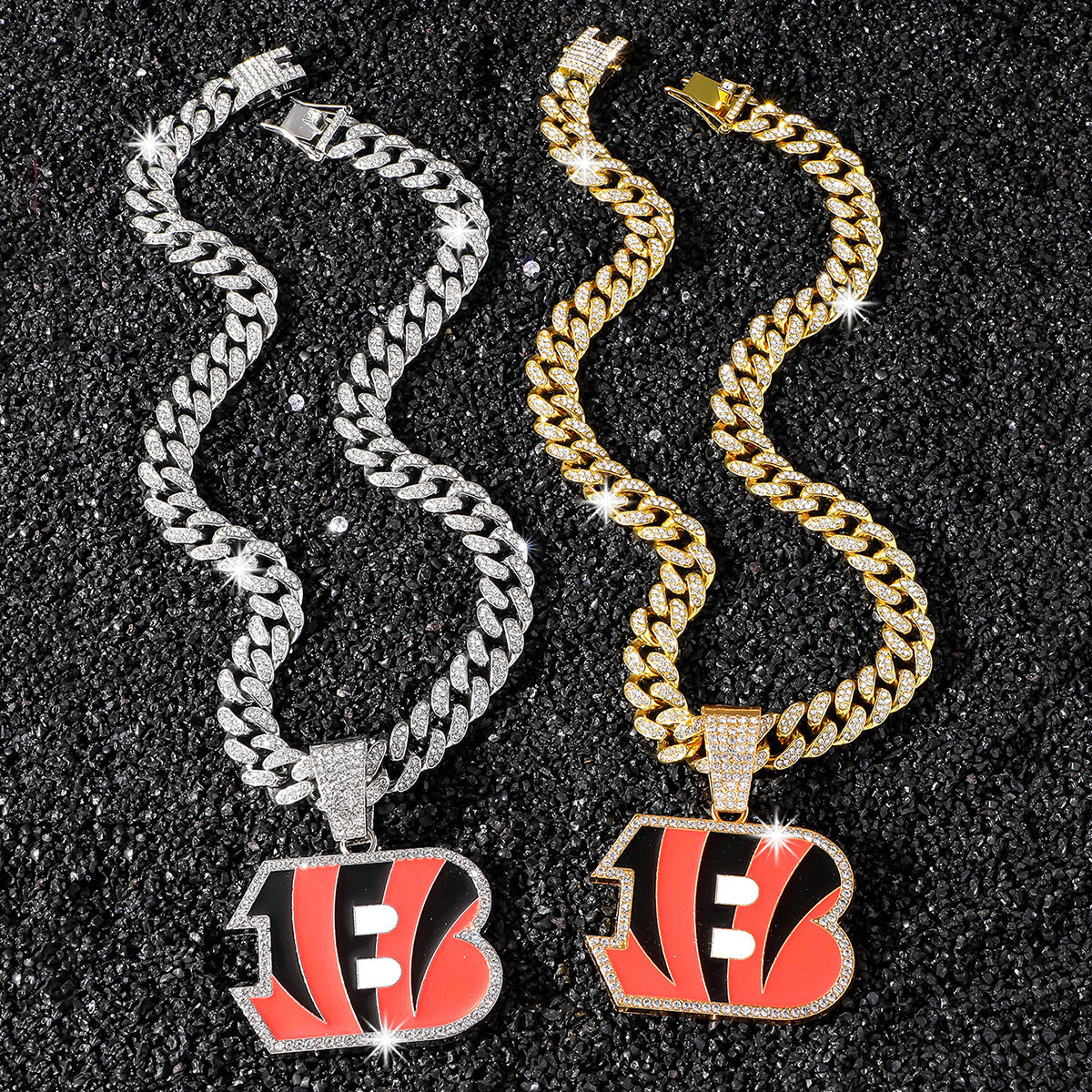 Cincinnati Bengals necklace two-color set: one silver-tone and one gold-tone necklace