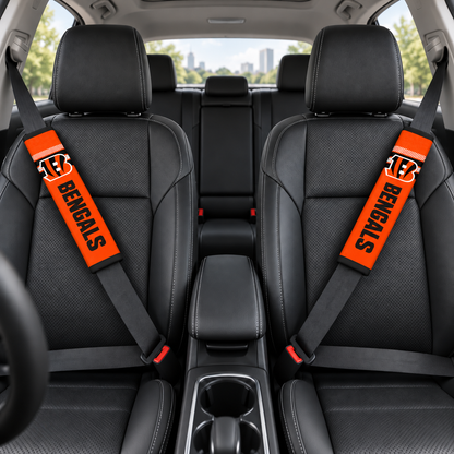 Cincinnati Bengals car seat belt covers shown on two front seat belts