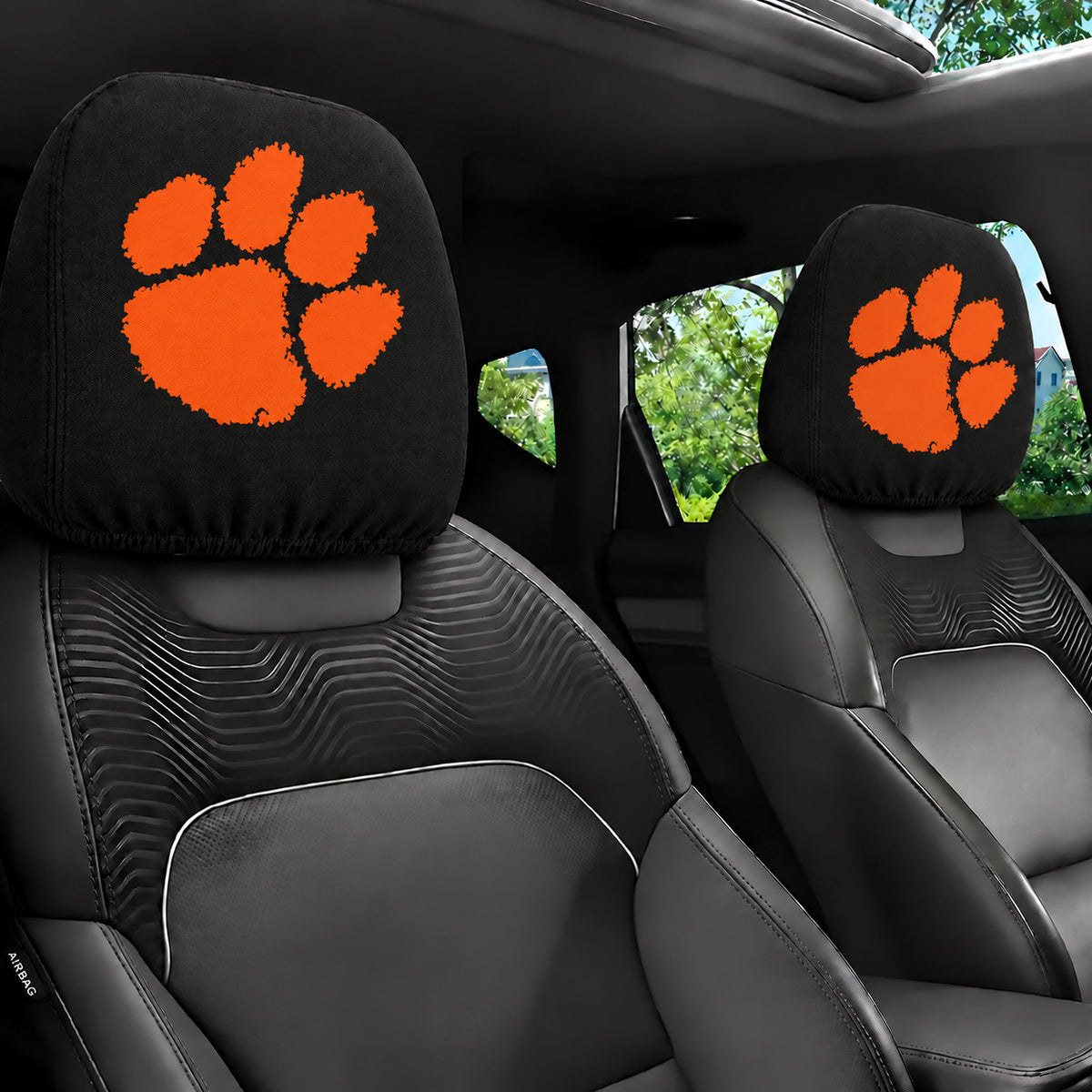 Clemson Tigers car headrest cover, Style 1 team design, installed in car
