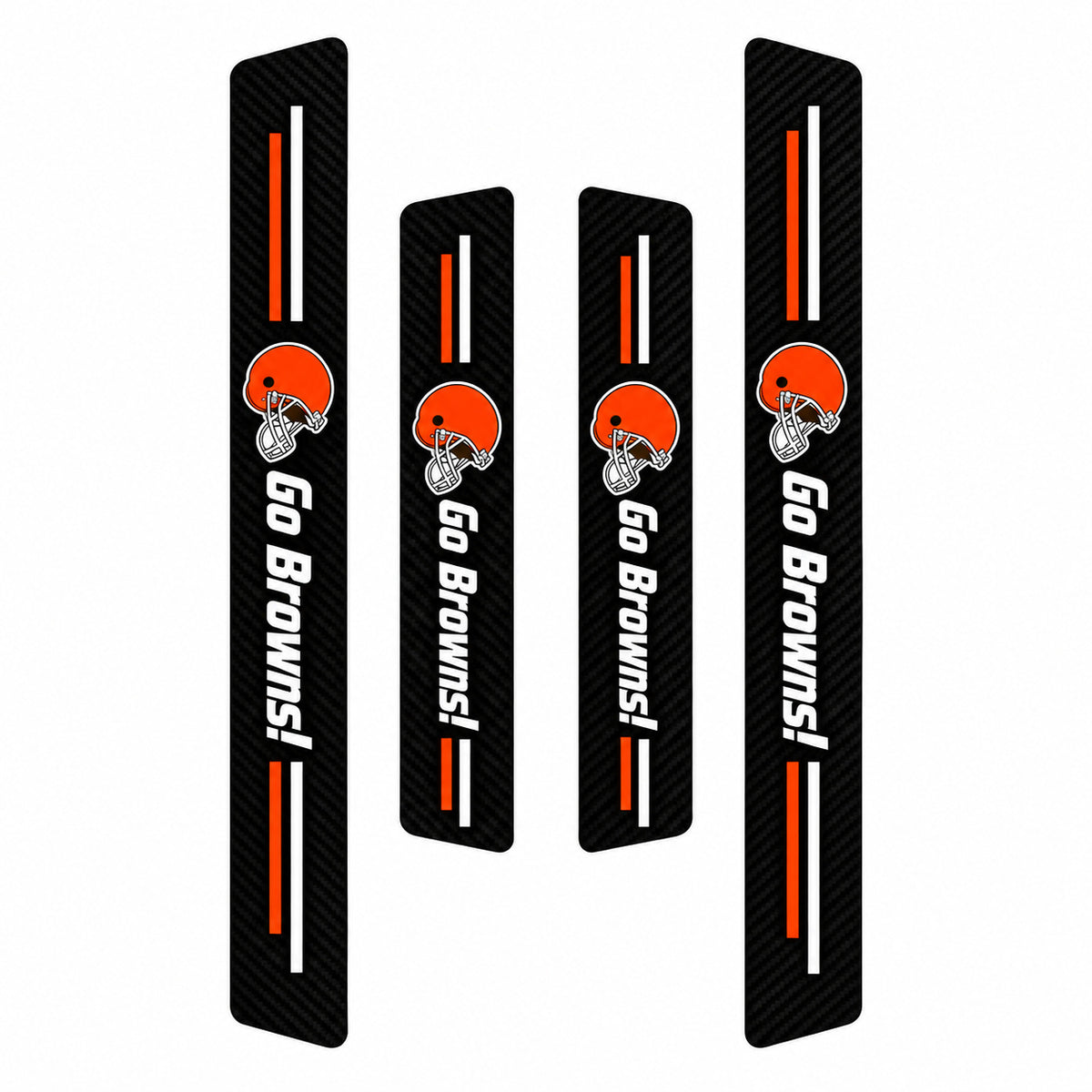 Cleveland Browns car door sill protector strips — four-piece product layout