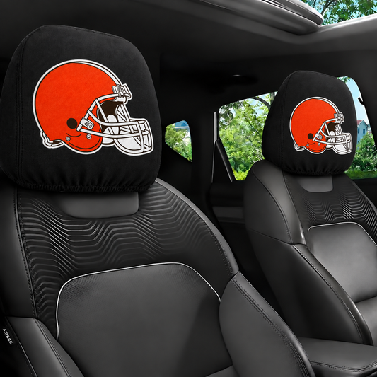 Cleveland Browns car headrest cover, Style 1 logo design, installed in car