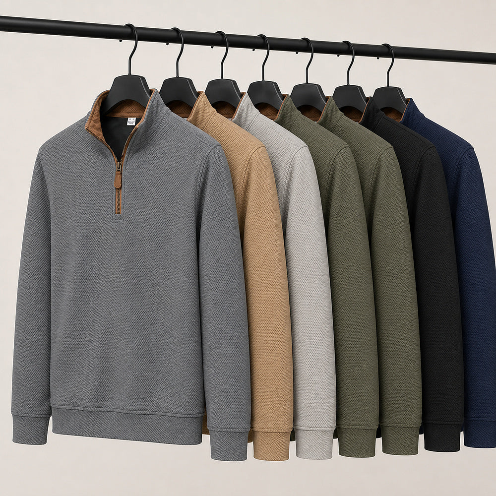 Crest men's fleece-lined waffle-knit quarter-zip pullovers in six colors