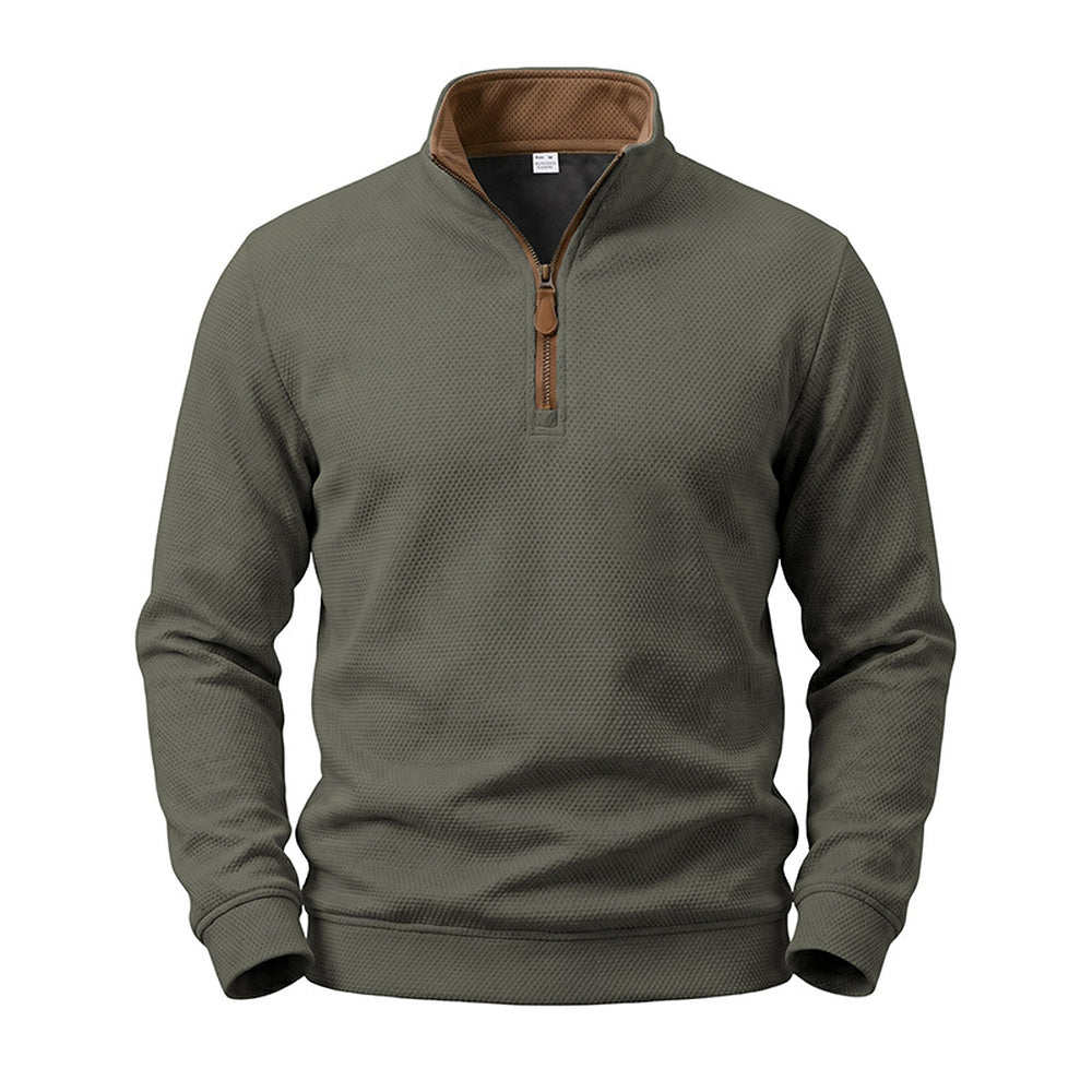Crest men's fleece-lined waffle-knit quarter-zip pullover in Army Green
