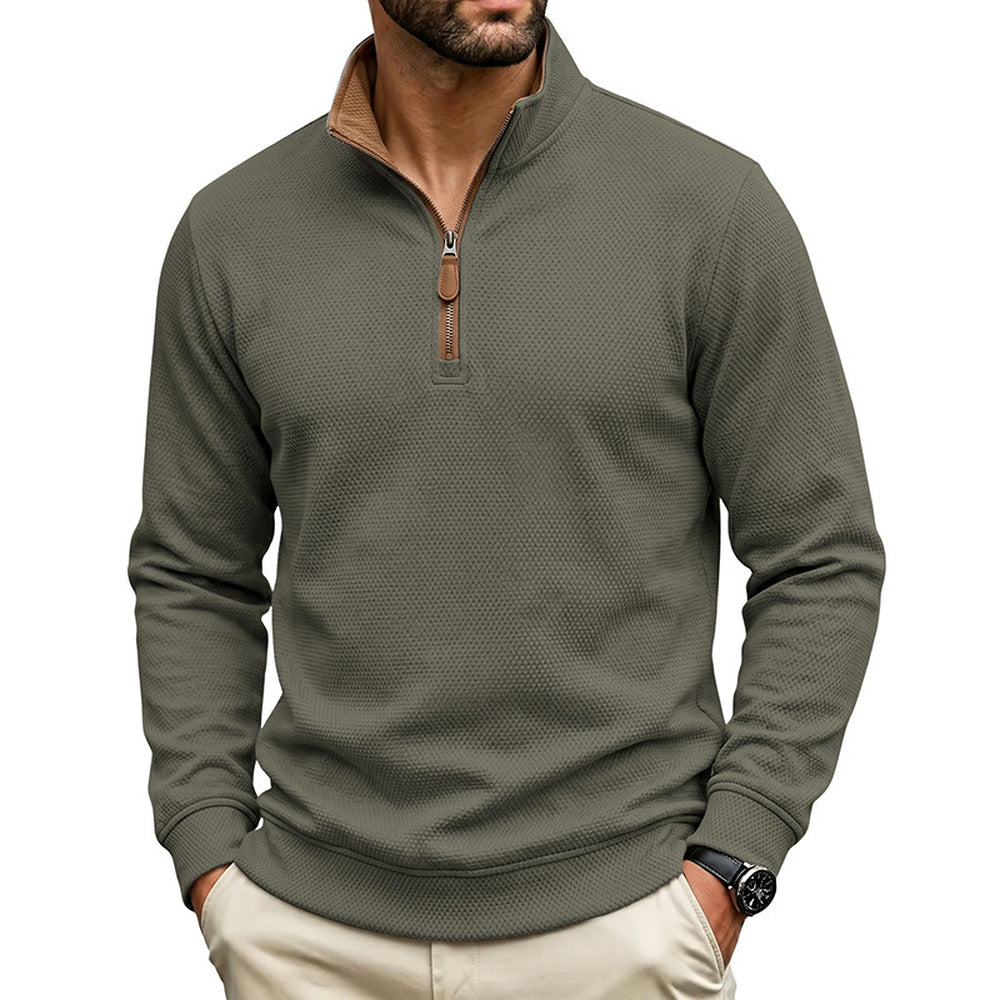 Crest men's fleece-lined waffle-knit quarter-zip pullover in Army Green