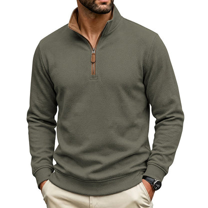 Crest men's fleece-lined waffle-knit quarter-zip pullover in Army Green