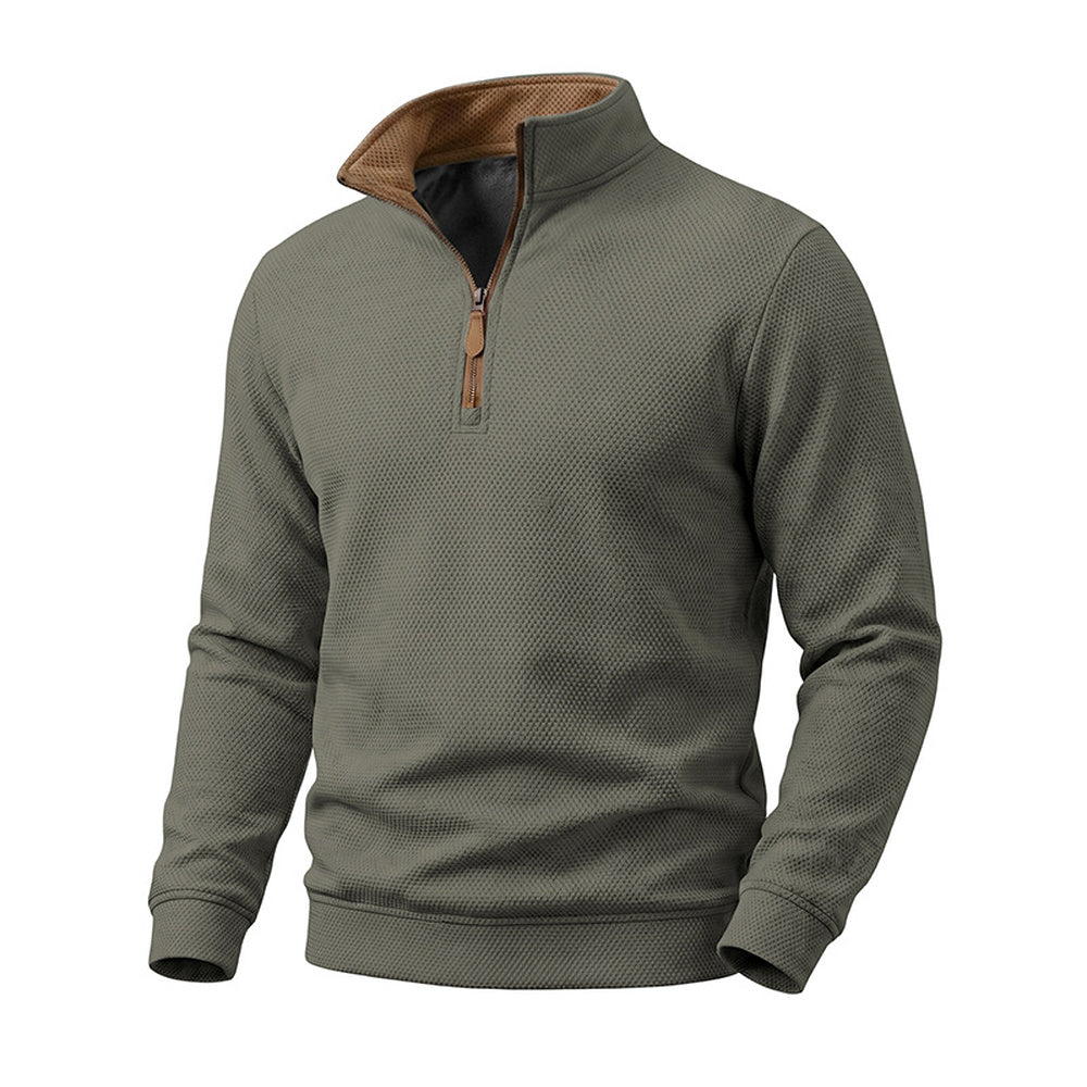 Crest men's fleece-lined waffle-knit quarter-zip pullover in Army Green