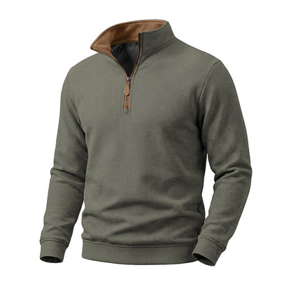 Crest men's fleece-lined waffle-knit quarter-zip pullover in Army Green