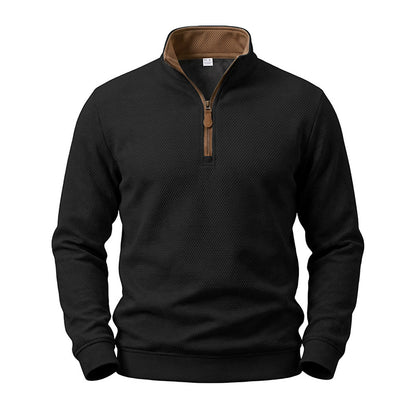 Crest men's fleece-lined waffle-knit quarter-zip pullover in Black