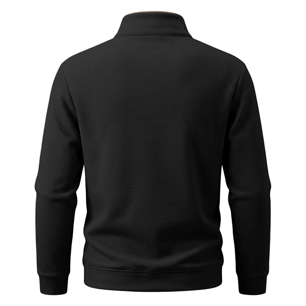 Crest men's fleece-lined waffle-knit quarter-zip pullover in Black
