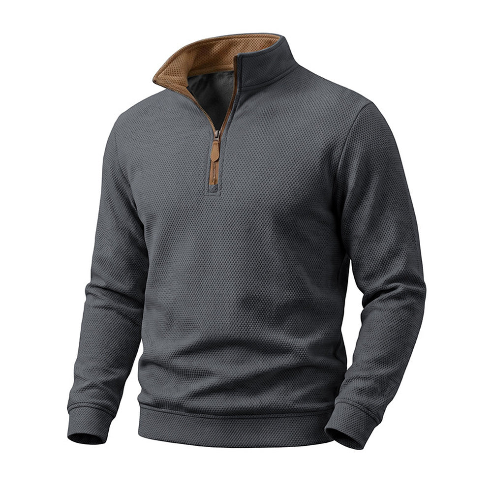 Crest men's fleece-lined waffle-knit quarter-zip pullover in Dark Gray