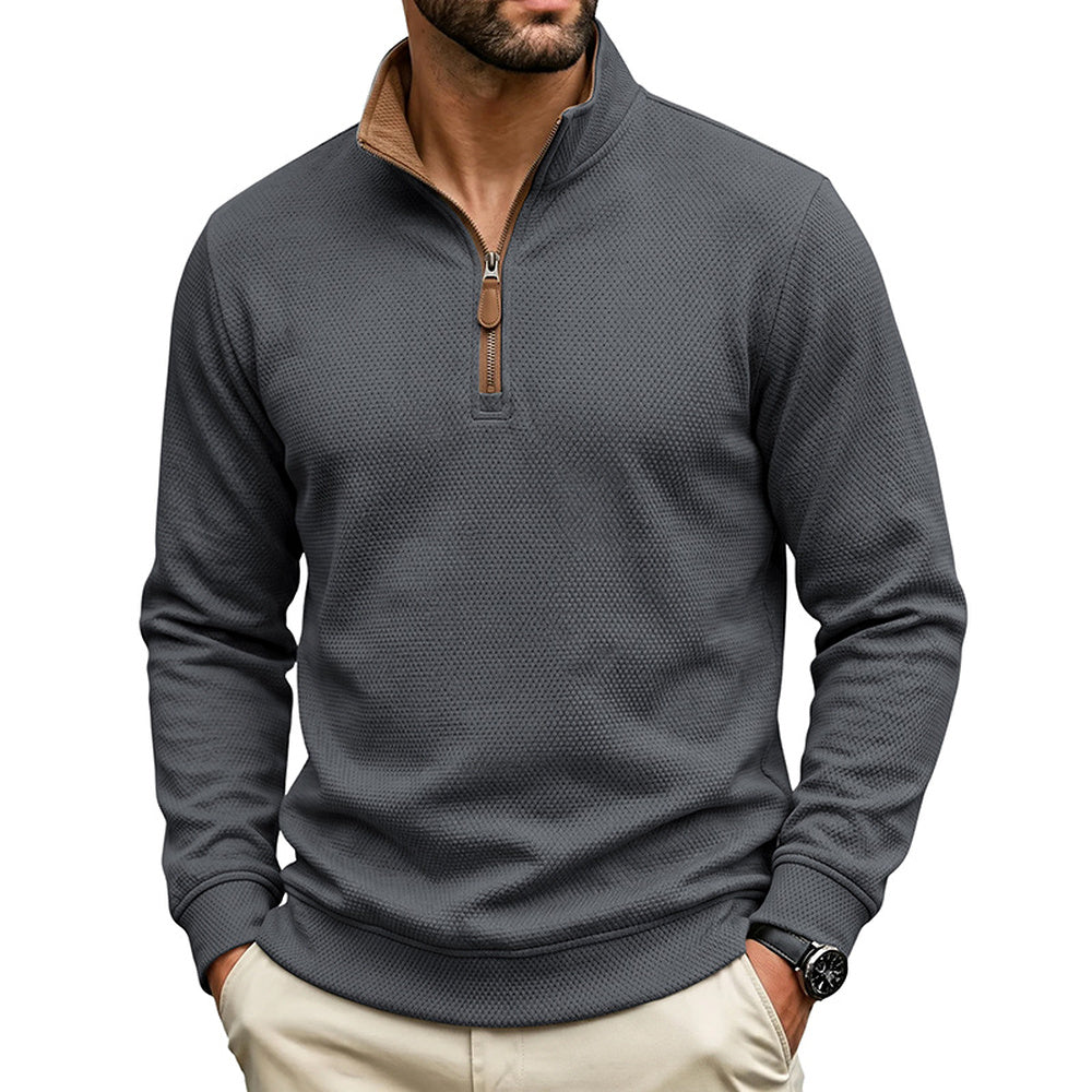 Crest men's fleece-lined waffle-knit quarter-zip pullover in Dark Gray