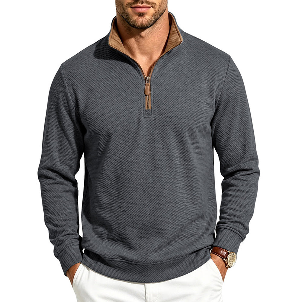 Crest men's fleece-lined waffle-knit quarter-zip pullover in Dark Gray