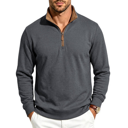Crest men's fleece-lined waffle-knit quarter-zip pullover in Dark Gray