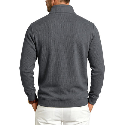 Crest men's fleece-lined waffle-knit quarter-zip pullover in Dark Gray
