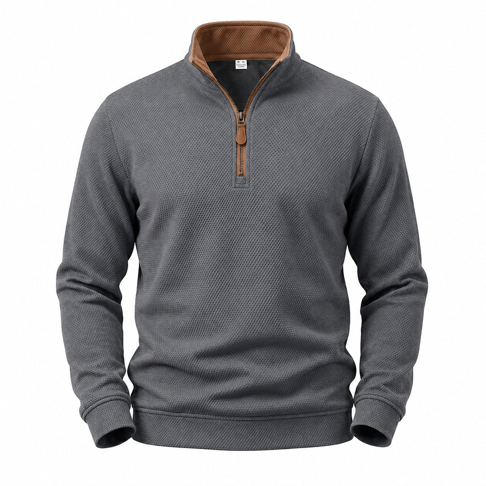 Crest men's fleece-lined waffle-knit quarter-zip pullover in Dark Gray