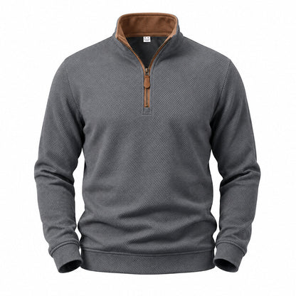 Crest men's fleece-lined waffle-knit quarter-zip pullover in Dark Gray